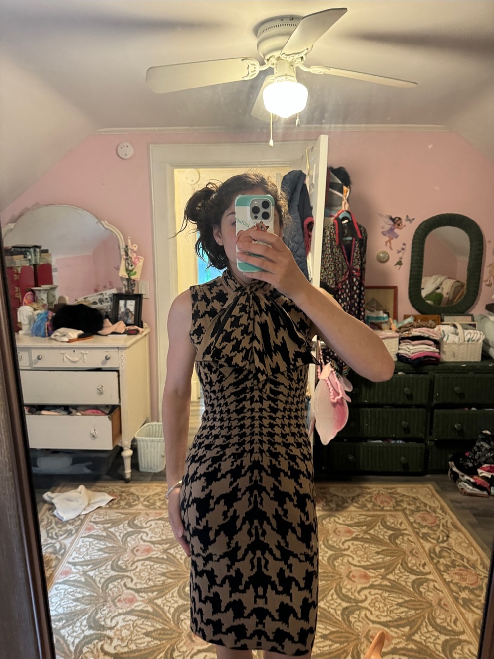 PER SE Black and Brown Houndstooth Knit Dress size Small